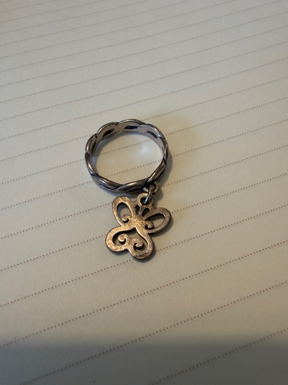 James Avery Retired Silver Butterfly Twisted Dangle Ring size 5